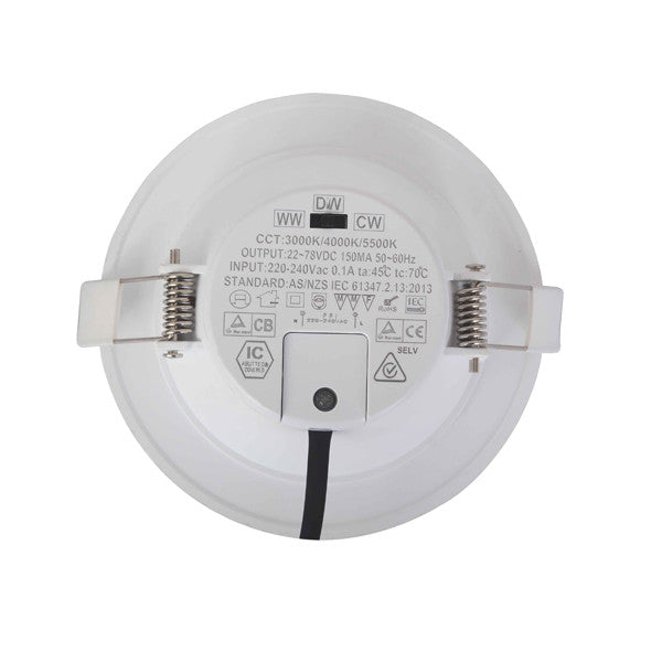 10W 12W Dimmable Integrated Driver LED Downlight CCT Changeable SAA 90mm cutout - Elegant Lighting.