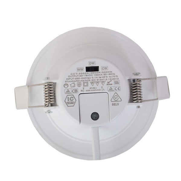 10W Dimmable Integrated Driver LED Downlight CCT Changeable SAA Approved 90mm cutout - Elegant Lighting.