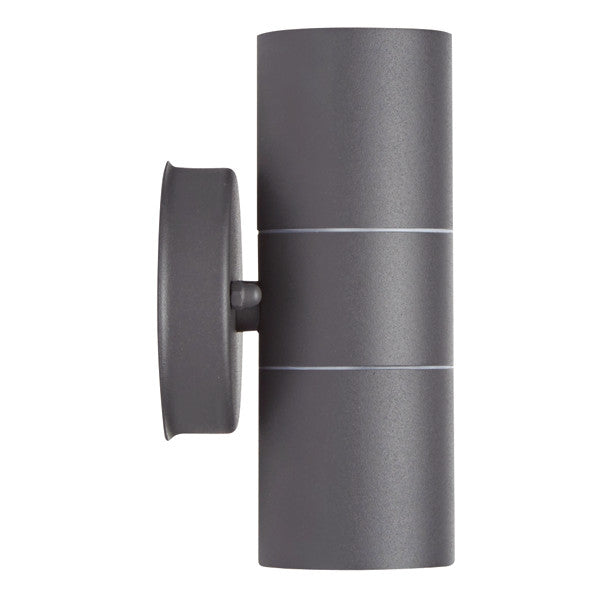 Matt Grey Stainless Steel Outdoor Up and Down Wall Light GU10 LED bulb included - Elegant Lighting.